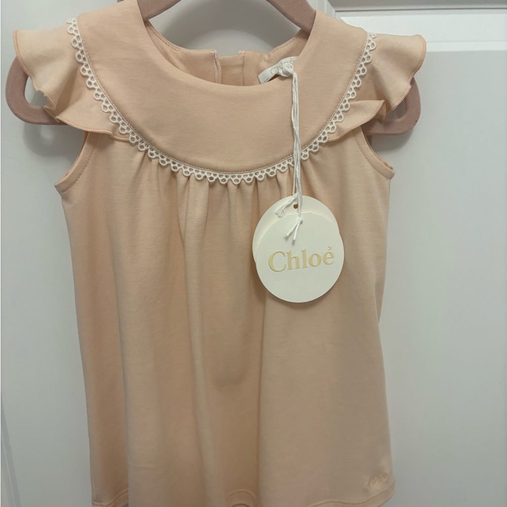 Chloé Kids Peach Dress with Lace Trim